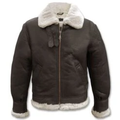 Mil-Tec Leder Bomberjacke B3 Mit Lammfell Braun